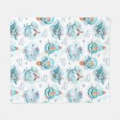 かわいい航海のクジラの水彩模様 フリースブランケット (正面(横))