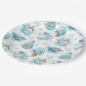かわいい航海のクジラの水彩模様 ペーパープレート (アングル)