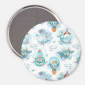かわいい航海のクジラの水彩模様 マグネット (正面/裏面)