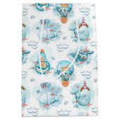 かわいい航海のクジラの水彩模様 ミディアムペーパーバッグ (正面)