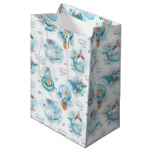 かわいい航海のクジラの水彩模様 ミディアムペーパーバッグ (正面アングル)