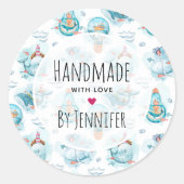 かわいい航海のクジラの水彩模様 ラウンドシール (正面)