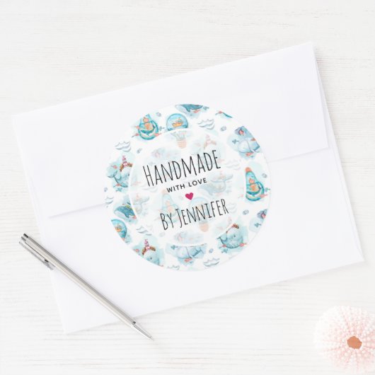 かわいい航海のクジラの水彩模様 ラウンドシール (封筒)