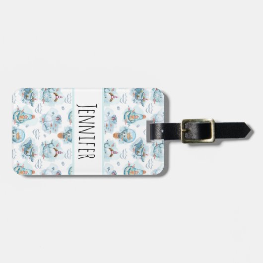 かわいい航海のクジラの水彩模様 ラゲッジタグ (正面横)