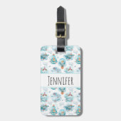 かわいい航海のクジラの水彩模様 ラゲッジタグ (正面縦)