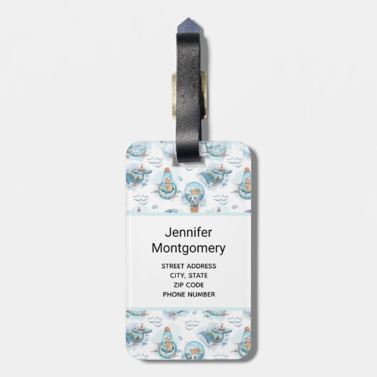 かわいい航海のクジラの水彩模様 ラゲッジタグ (裏面縦)