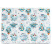 かわいい航海のクジラの水彩模様 ラージペーパーバッグ (正面)