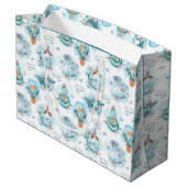 かわいい航海のクジラの水彩模様 ラージペーパーバッグ (裏面アングル)