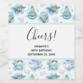 かわいい航海のクジラの水彩模様 ワインラベル (シングルラベル)