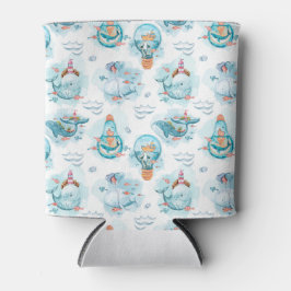 かわいい航海のクジラの水彩模様 缶クーラー