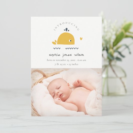 かわいい航海のクジラハート写真誕生のお知らせ サンキューカード (スタンド正面)