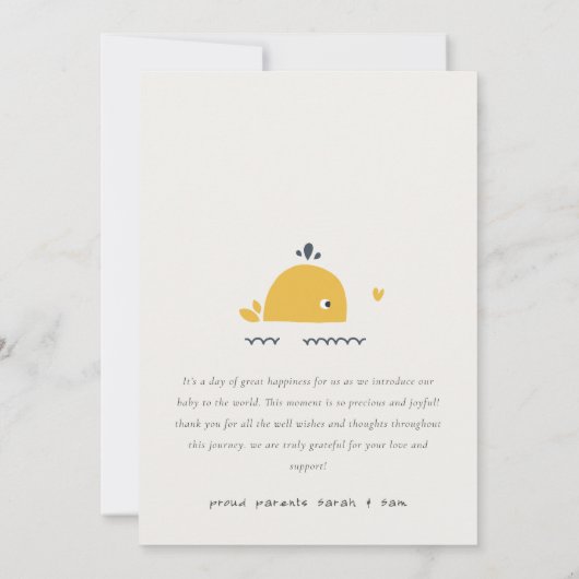 かわいい航海のクジラハート写真誕生のお知らせ サンキューカード (裏面)