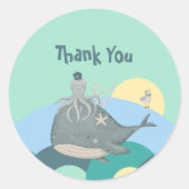 かわいい航海のジンベエスクイカスグリーンベイビーシャワー ラウンドシール (正面)