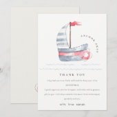 かわいい航海のソフトレッドブルーセーラーボート子供の誕生日 サンキューカード (正面/裏面)