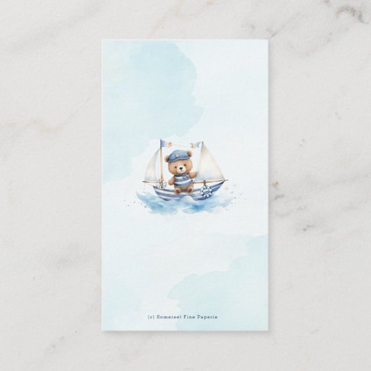 かわいい航海のテディベアーボートベビーおむつラッフル エンクロージャーカード (裏面)
