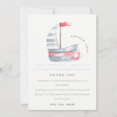 かわいい航海のパステルレッドブルーセイボートベビーシャワー サンキューカード (正面)