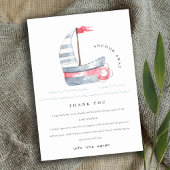 かわいい航海のパステルレッドブルーセイボートベビーシャワー サンキューカード