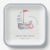 かわいい航海のパステルレッドブルーセイボートベビーシャワー ペーパープレート (正面)