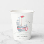 かわいい航海のパステルレッドブルーセイボートベビーシャワー 紙コップ (裏面)
