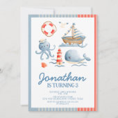 かわいい航海のビーチパーティー誕生日写真 招待状 (正面)