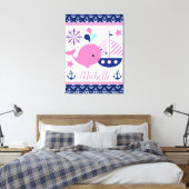 かわいい航海のピンクのクジラといかり柄 キャンバスプリント (インサイチュ (寝室))