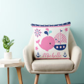 かわいい航海のピンクのクジラといかり柄 クッション (椅子)