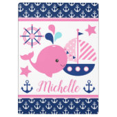 かわいい航海のピンクのクジラといかり柄 クリップボード (裏面)