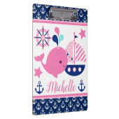 かわいい航海のピンクのクジラといかり柄 クリップボード (右)