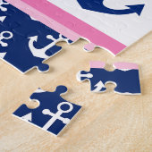 かわいい航海のピンクのクジラといかり柄 ジグソーパズル (側面)