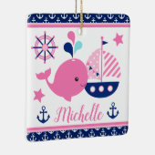 かわいい航海のピンクのクジラといかり柄 セラミックオーナメント (右)