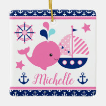 かわいい航海のピンクのクジラといかり柄