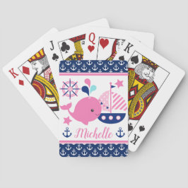 かわいい航海のピンクのクジラといかり柄 トランプ