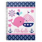 かわいい航海のピンクのクジラといかり柄 ノートブック (正面)