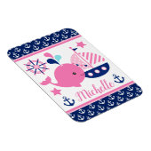 かわいい航海のピンクのクジラといかり柄 マグネット (右側)