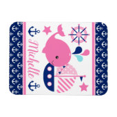 かわいい航海のピンクのクジラといかり柄 マグネット (横)