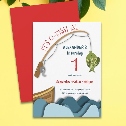 かわいい航海のフィッシュボートファースト誕生日 招待状