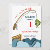 かわいい航海のフィッシュボートファースト誕生日 招待状 (正面)