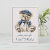 かわいい航海のブルーベビーベアパーソナライズされた 招待状 (スタンド正面)