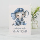 かわいい航海のブルーベビー象パーソナライズされた 招待状 (スタンド正面)