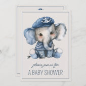 かわいい航海のブルーベビー象パーソナライズされた 招待状 (正面/裏面)