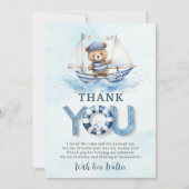 かわいい航海のブルーボートテディベアーボーイ誕生日 サンキューカード (正面)