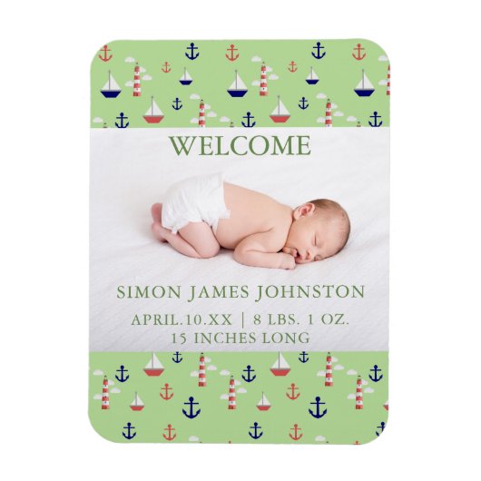 かわいい航海のベビー誕生のお知らせ マグネット (縦)