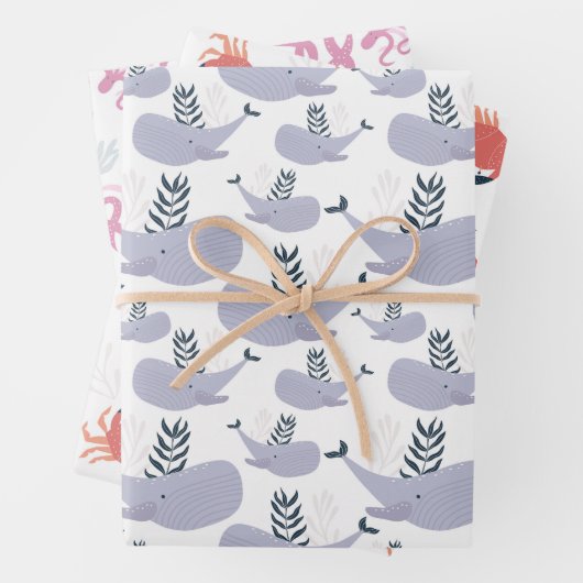 かわいい航海のホエールカニのタコ ラッピングペーパーシート (インサイチュ)