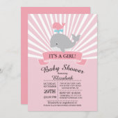 かわいい航海のホエールガールベビーシャワー招待状 招待状 (正面/裏面)