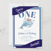 かわいい航海のホエールキッドの誕生日パーティー 招待状 (正面)