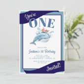 かわいい航海のホエールキッドの誕生日パーティー 招待状 (スタンド正面)