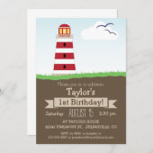 かわいい航海のライトハウスキッズバースデーパーティー 招待状 (正面/裏面)