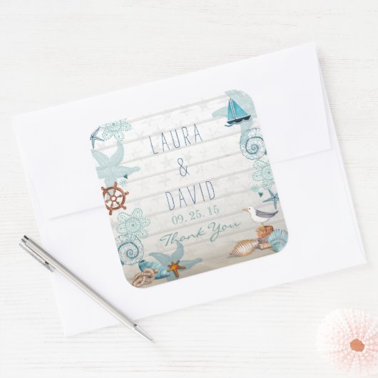 かわいい航海の夏ビーチシー結婚ズ スクエアシール (封筒)