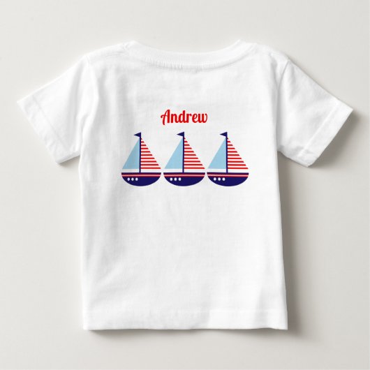 かわいい航海の帆船のパーソナライズされた子供たち ベビーTシャツ (裏面)