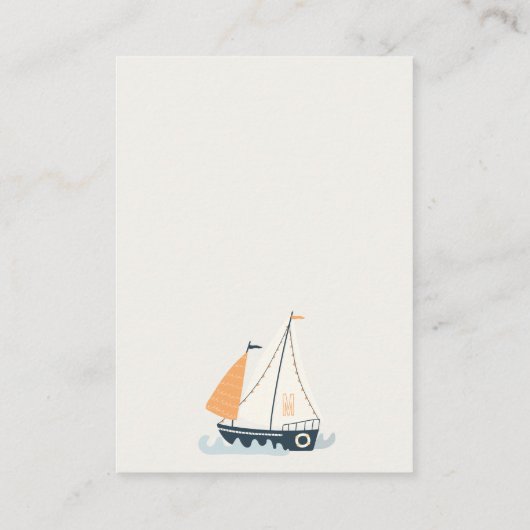 かわいい航海の帆船の男の子の本の赤ちゃんシャワー エンクロージャーカード (裏面)